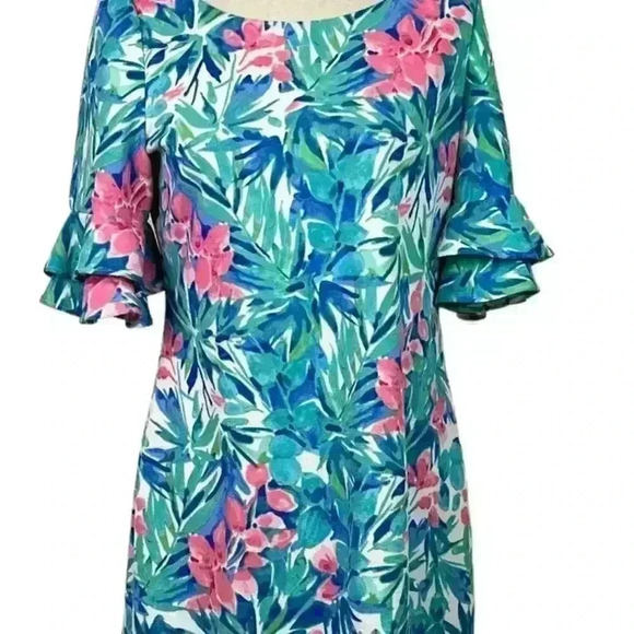 Pappagallo Tropical Floral Ruffle Sleeve Dress Size Medium - Picture 8 of 13